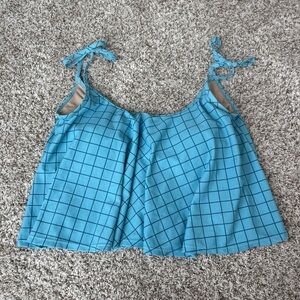 Kortni Jeane Women's Ruffle Blue Window Pane Checker Swim Top Blue Size Medium